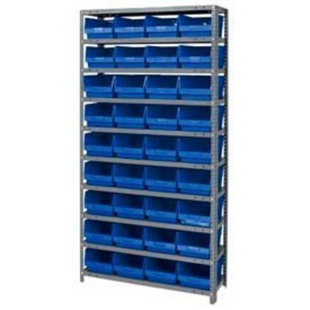 GLOBAL EQUIPMENT Steel Shelving With 36 4"H Plastic Shelf Bins Blue, 36x18x72-13 Shelves 652798BL